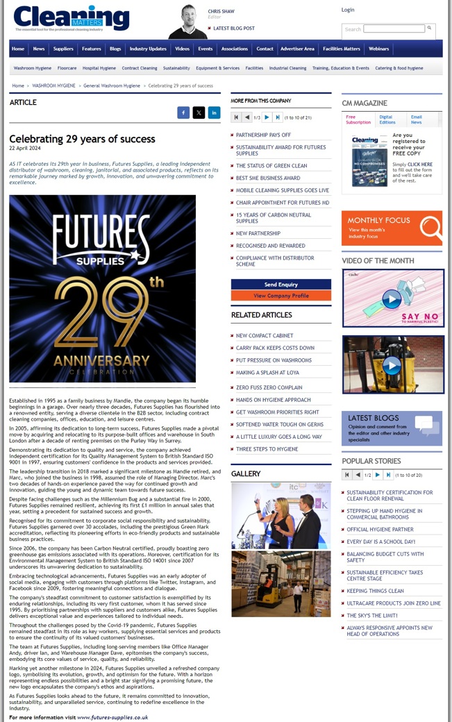 Futures Supplies Celebrating 29 Years of Success