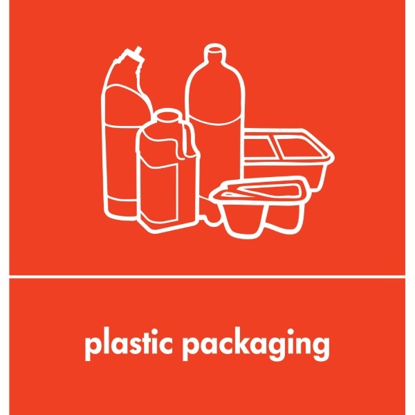 Click for a bigger picture.Recycling Sticker Red Plastic Packaging