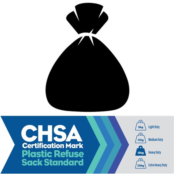 Click for a bigger picture.Black Refuse Sacks CHSA - Heavy Duty (15kg) 90L 18x29x38 (Import)